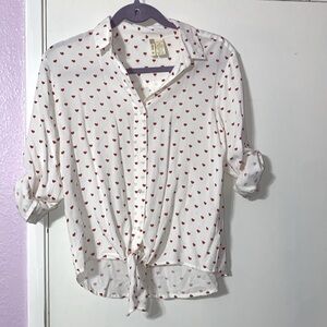 Heart Print Long Sleeve Button Down Shirt